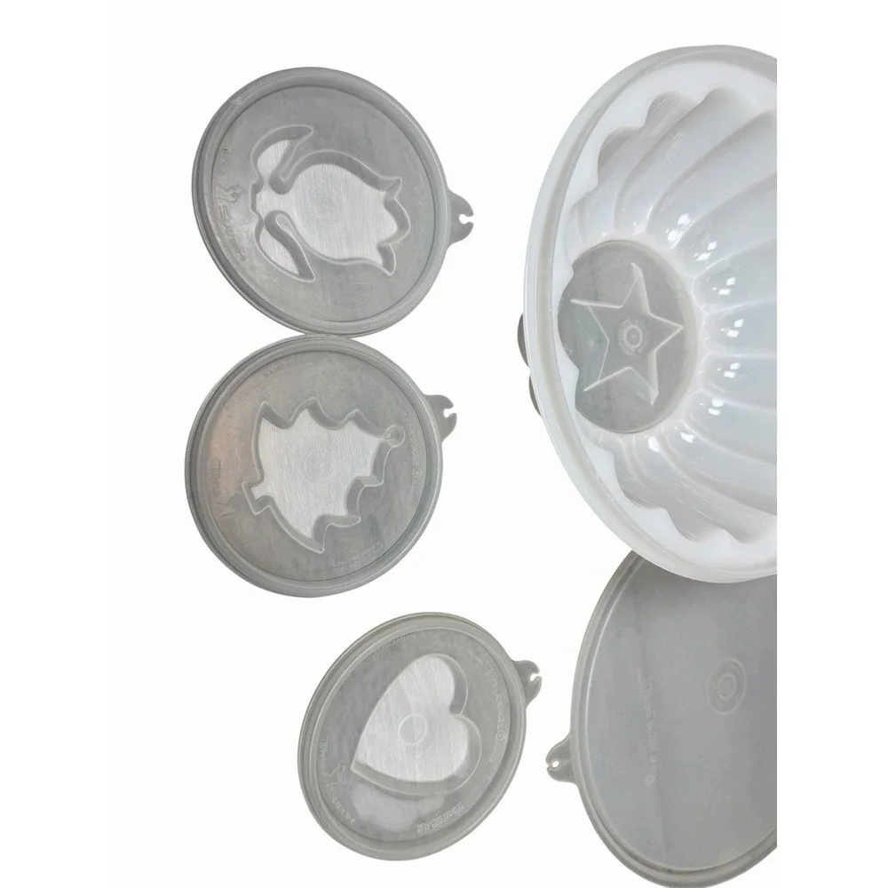 Vintage Tupperware Jel-N-Serve Jello Mold Set 4 Inserts Star Heart‎ Tree Tulip